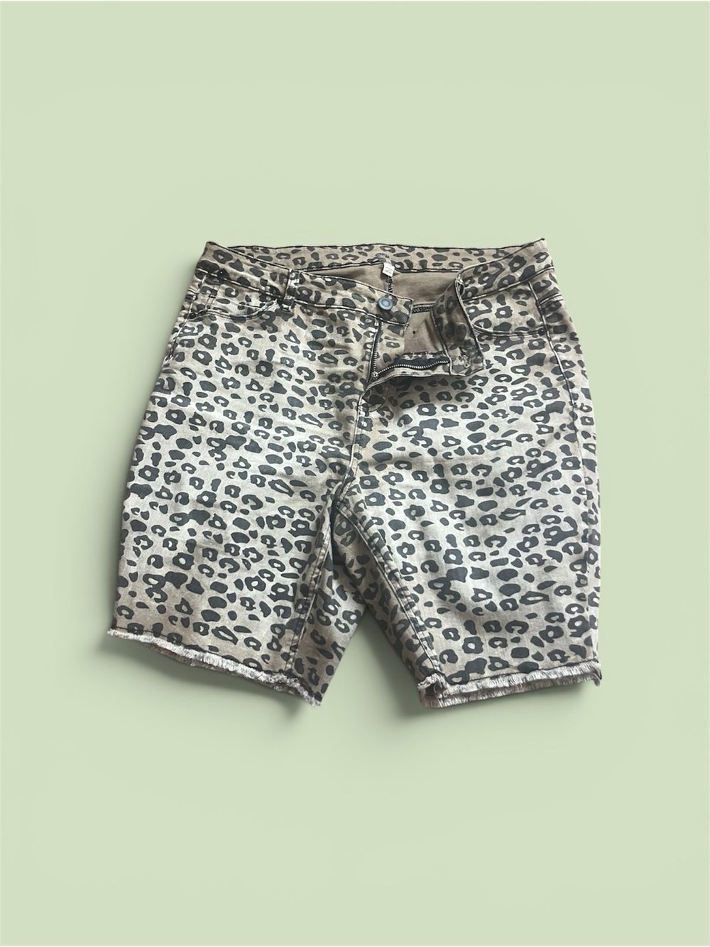 Leopard Print Denim Shorts - Taupe